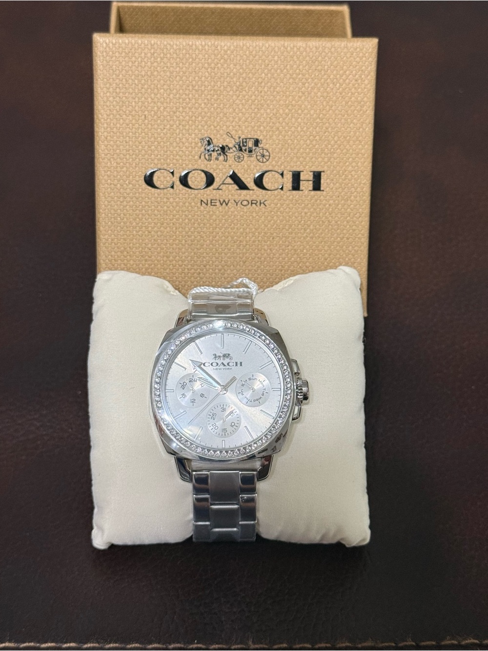 Coach Silver Stainless Steel Chronograph Watch with Crystal Bezel